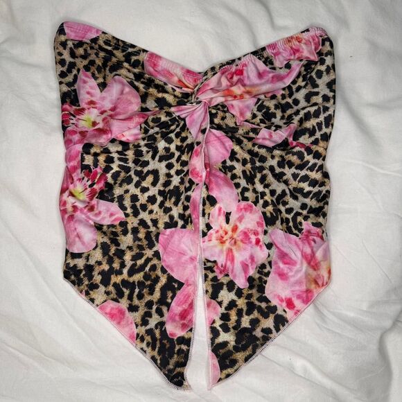 Leopard print and pink floral tie front corset top - Picture 5 of 8